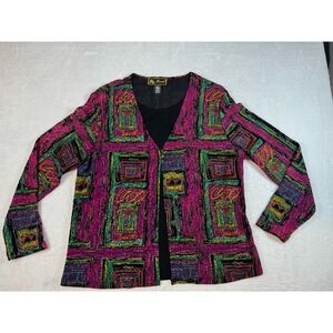 Marisol Eclectic Slinky Knit Artsy Cardigan Size XL Dopamine Colorful 90's
